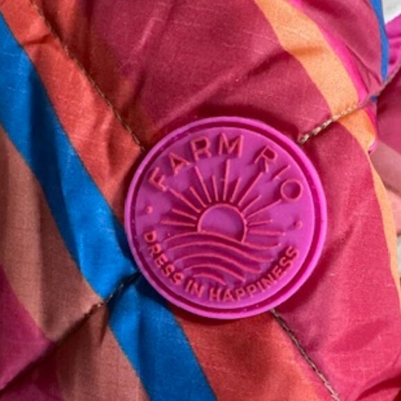 FARM Rio Reversible Hooded Puffer Coat Animal Print Dopamine Tropical - Picture 11 of 16